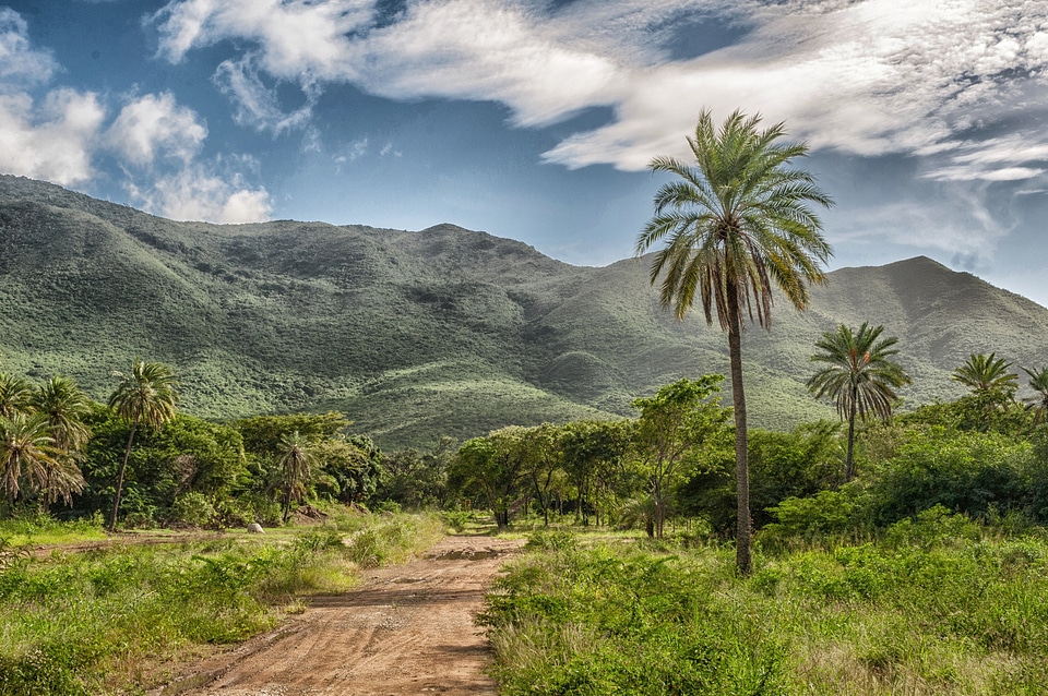 Mountain road in Africa, including blue sky