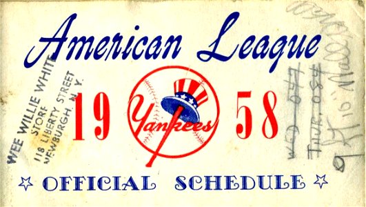 The Yankees Official Schedule 1958 photo