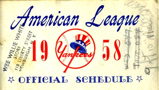 The Yankees Official Schedule 1958