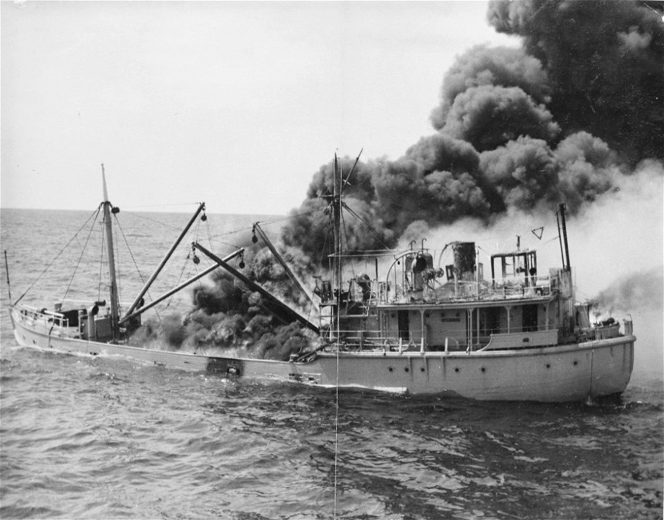 HMAS Woomera - Armament Stores Transport Vessel on Fire, 11 October 1960