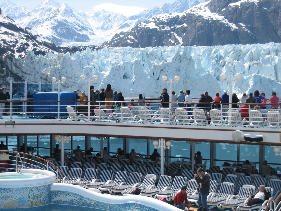 Cruise ship passengers at Margerie Glacier Alaska