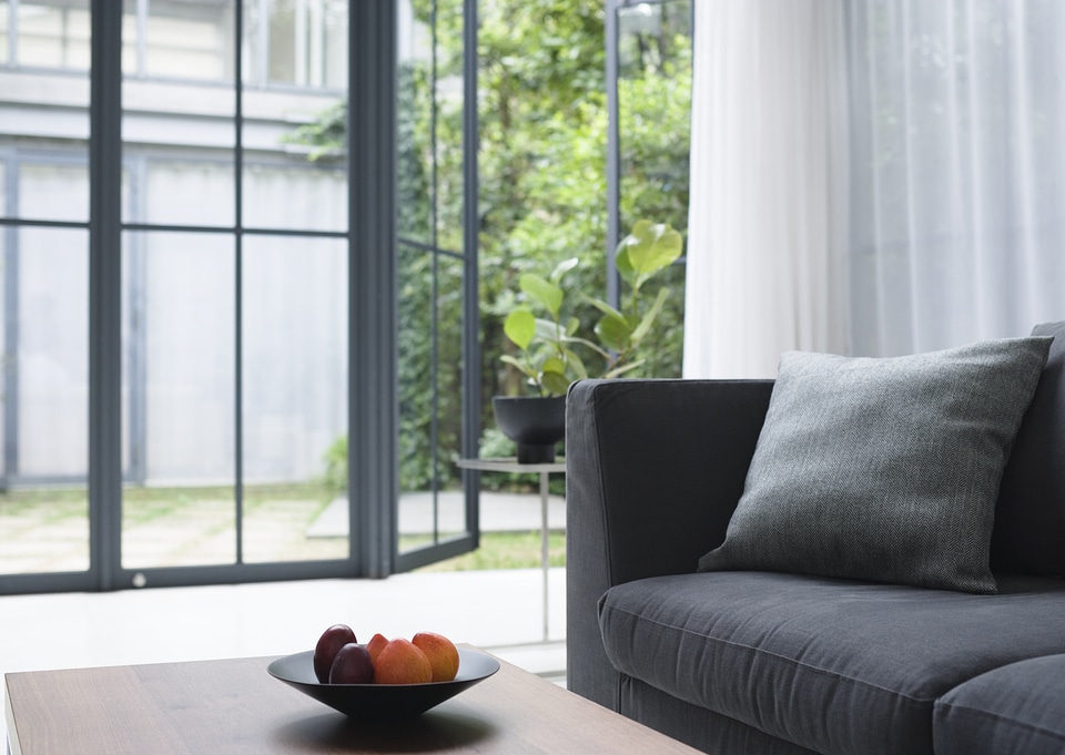 Fresh fruits on table in living room