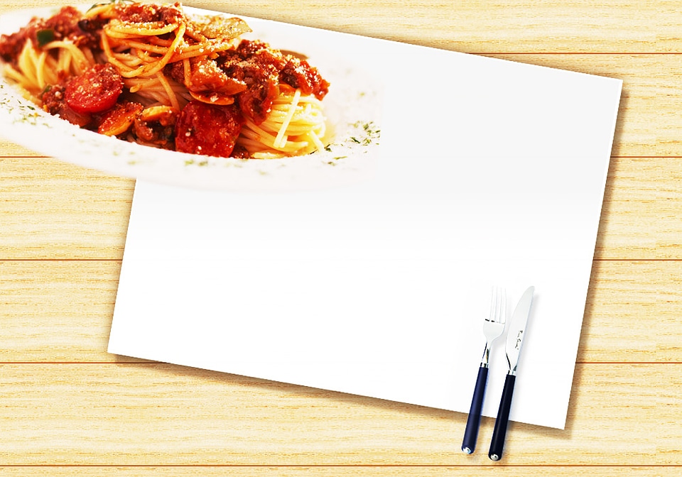 Spaghetti with tomato sauce on wooden background