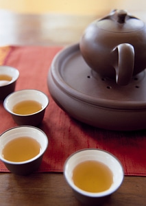 Set of China tea on mat photo