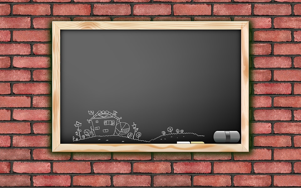 Drawing of house on blackboard