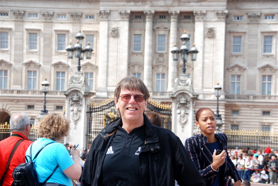 Jim outside Buckingham Palace
