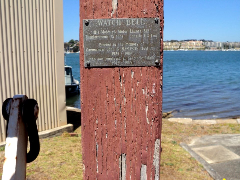 RAN Armament Depot Spectacle Island - Memorial to Commander John (Jack) George Hampson, OAM - Master of Tow Boat 9, "Sardius" and Commanding Officer, TS Sydney