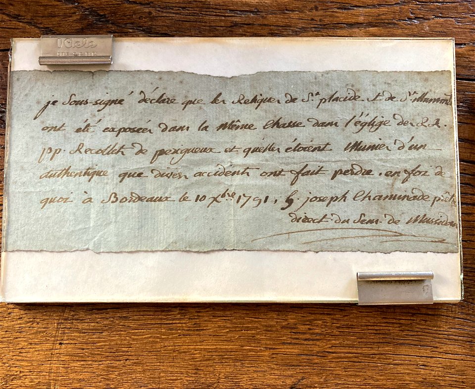 Relic Authentication Paper: Madeleine Community, Bordeaux