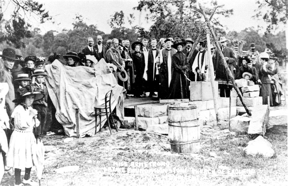 Miss Armstrong laying foundation stone for the Church of England at Mt Vincent, NSW,  31 January 1910