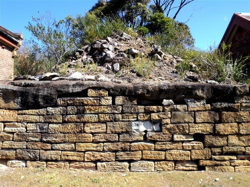 RAN Armament Depot Spectacle Island - Retaining wall on the northern side of the residual knoll on what was originally the western-most of the 2 islets that comprised Spectacle Island