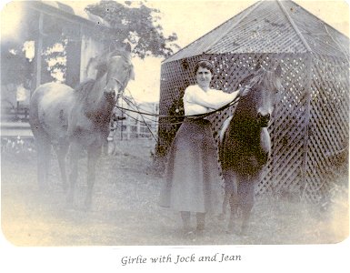 Girlie Foster with horses, Jock and Jean, [n.d.]