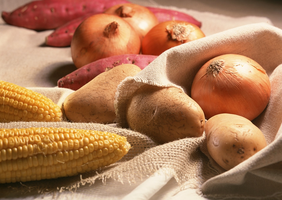 Onions, potatoes and corns