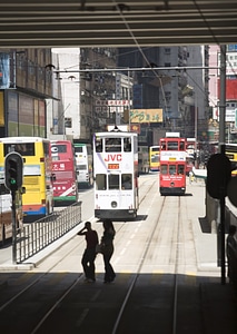 Double-decker trams in Hong Kong