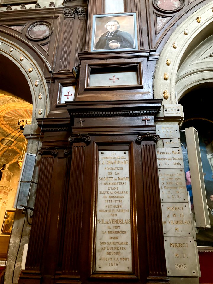 Chaminade Portrait and Marble Slab: Basilica of Our Lady of Verdelais, Verdelais