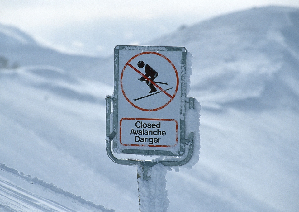 Avalanche sign on ski station
