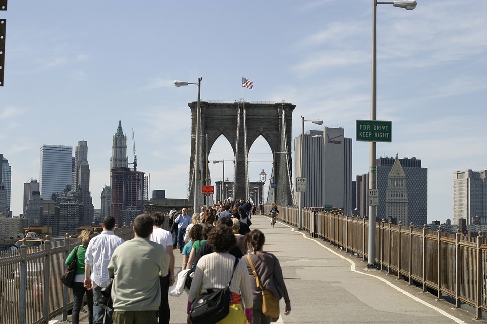 Brooklyn Bridge outlook with the blue sky