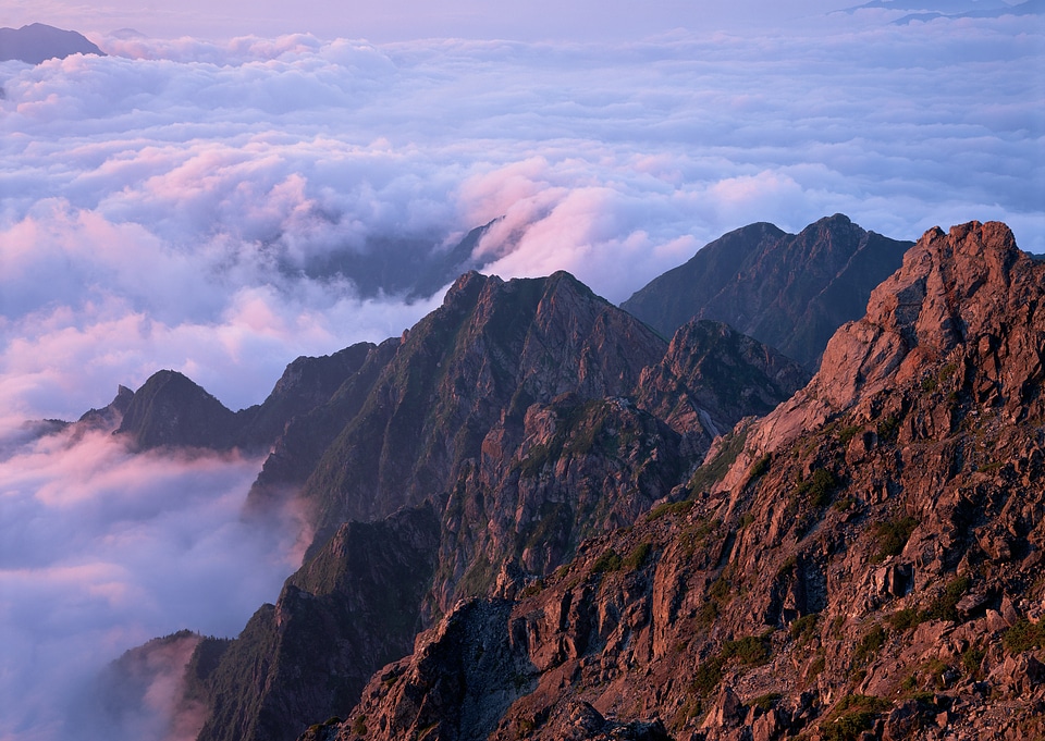 mountain valley with clouds