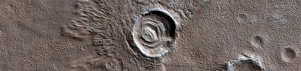 Mars - Crater with Layered Mesa South of Reull Vallis photo