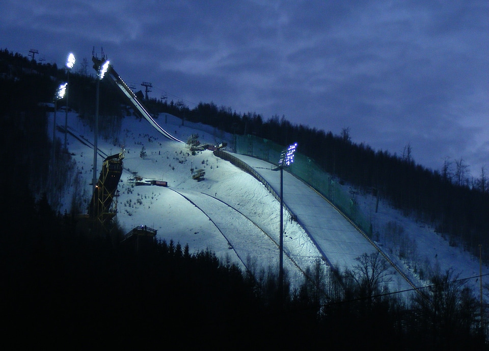 Ski lifts at night