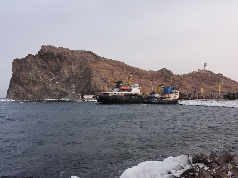 Cargo ship in harbor russia