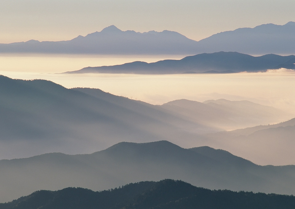 mountain valley with clouds