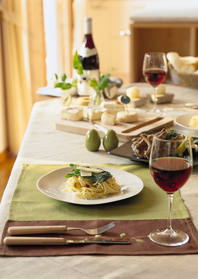 pasta and bottle of wine