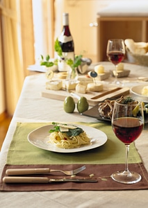 pasta and bottle of wine