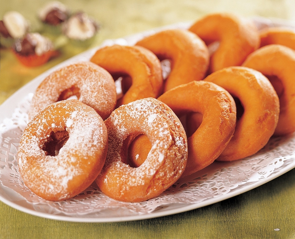 Morning breakfast with donuts and honey