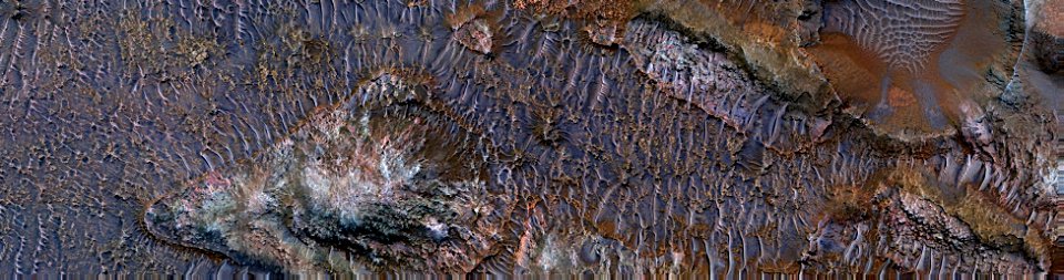 Mars - Layered Bedrock Exposure in Impact Crater photo