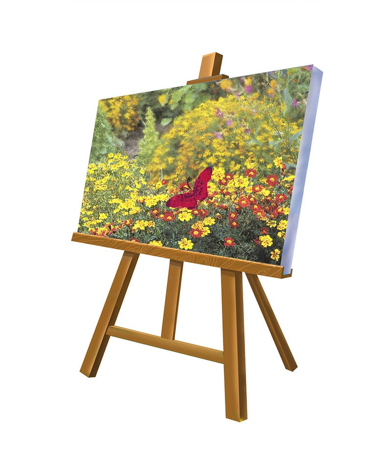 Wooden easel with painted canvas