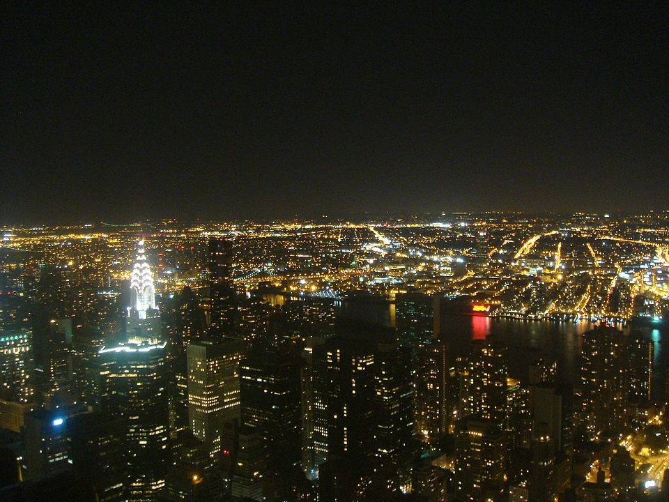 New York City skyline at night with Empire State Building