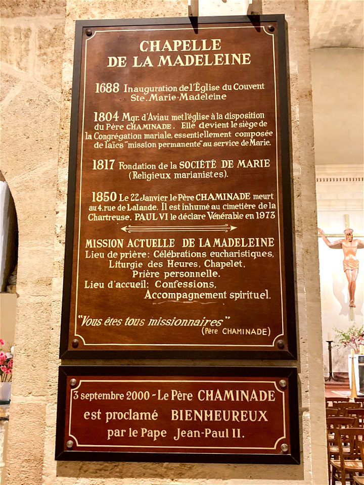 Information Sign and Chronology: Chapel of the Madeleine, Bordeaux