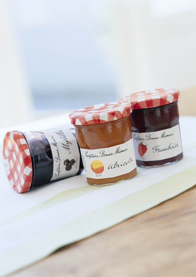 Blueberry, strawberry and orange fruit bottled jam