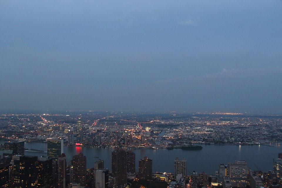 Aerial view of Manhattan by night