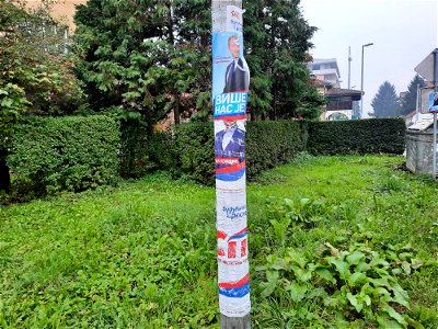 Many pre-election posters on the lammpost in Braće Jugovića street in Banja Luka (4)