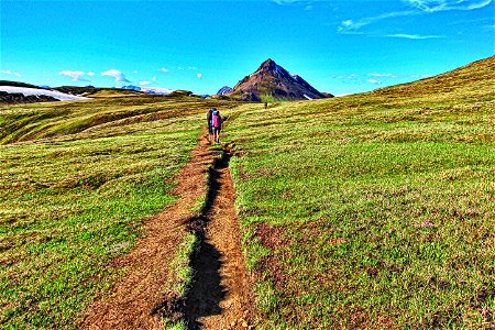Iceland ~ Landmannalaugar Route ~ Ultramarathon is held on the route each July ~ Hiking to New Camp Site photo