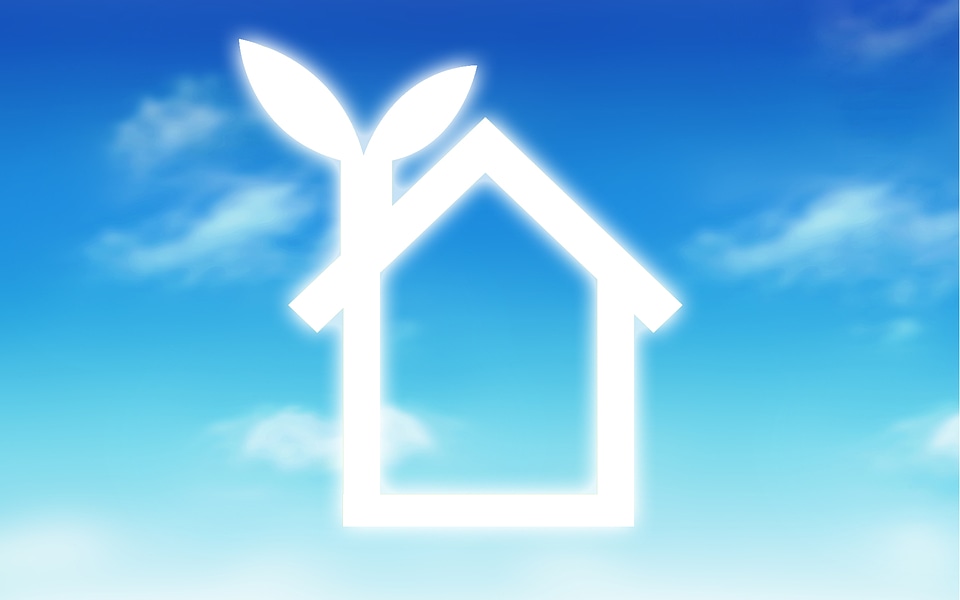 Vivid eco houes icon on sky