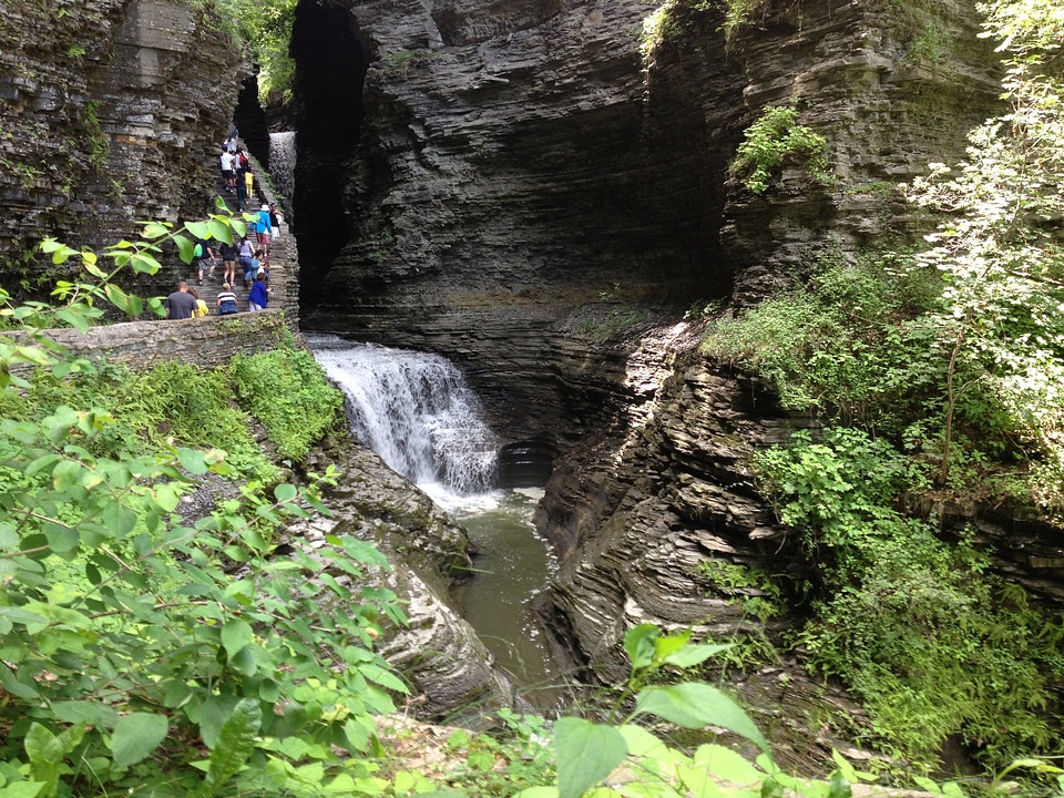 Cascading Waterfall Through Canyon Walls