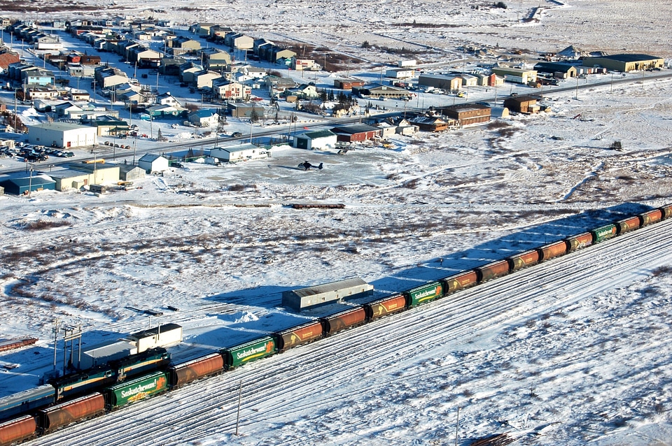 Snow-covered railroad Churchill Manitoba Canada