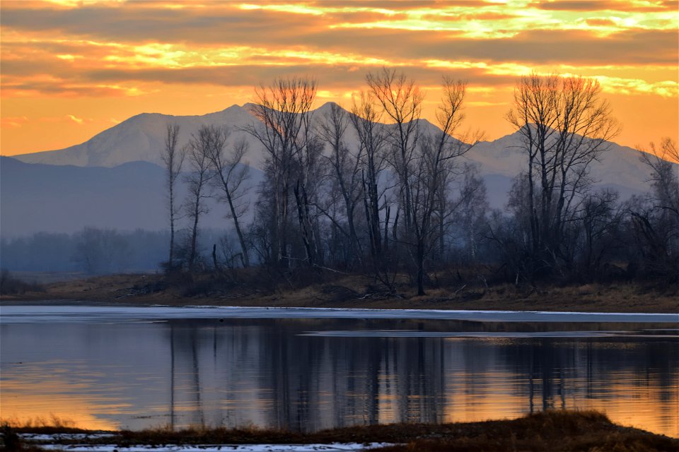 autumn sunset on the river photo