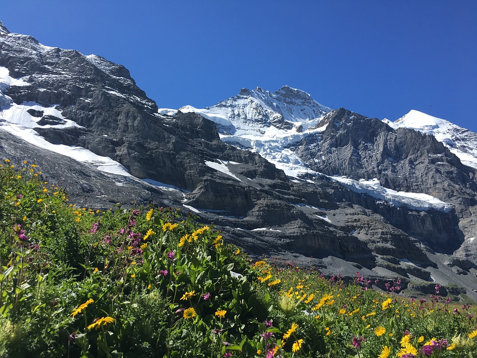 Trekking trail along the mer de glace in Chamonix Mont Blanc