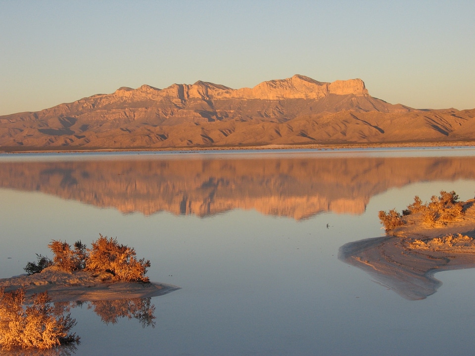 Guadalupe Mountain vista across the salt lake.
