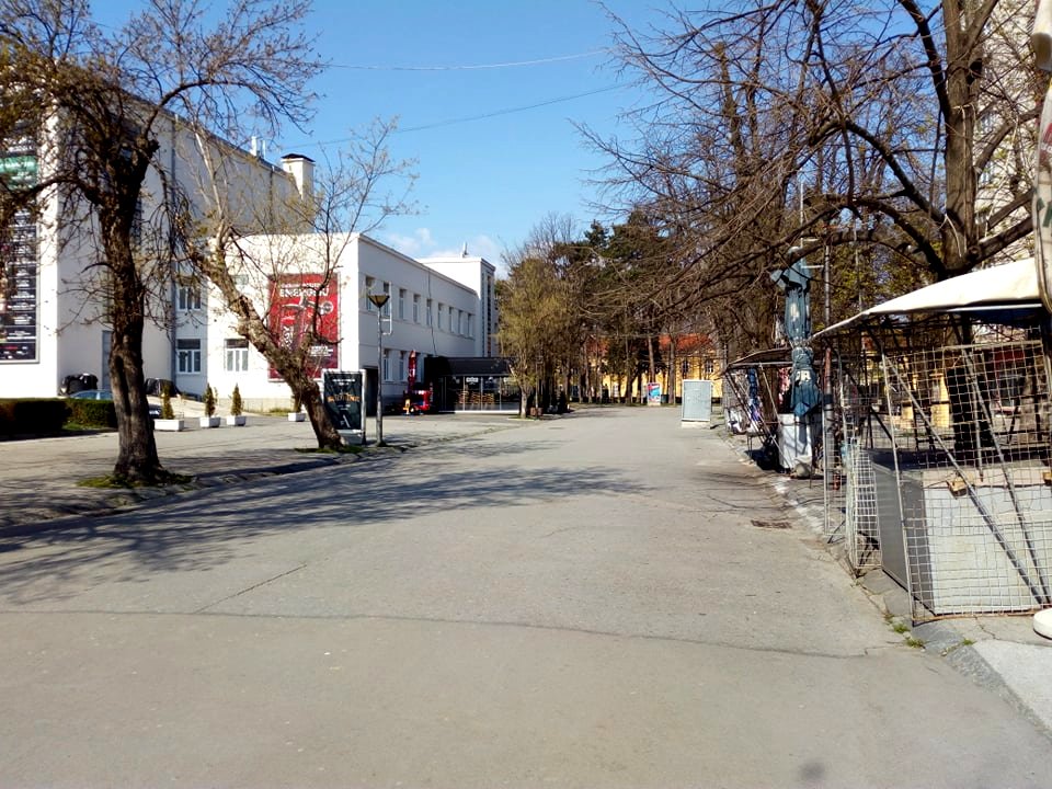 Empty pedestrian zone near National theatre of Republic of Srpska because of Coronavirus pandemic