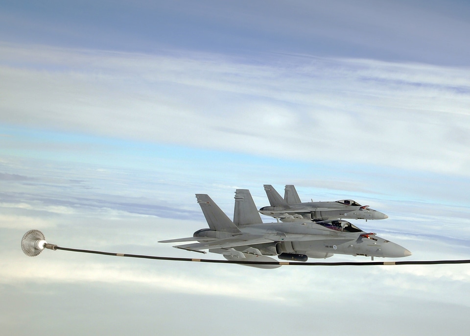 Air Force F-18C Hornets prepare to Refuel