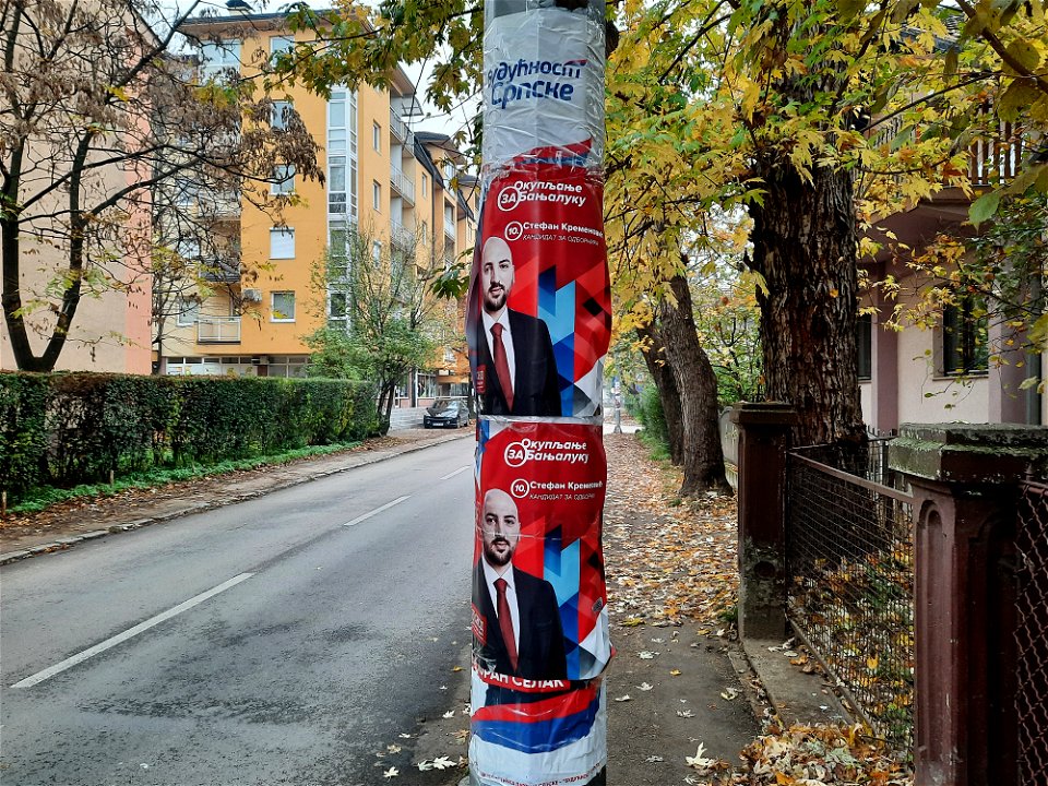 Many pre-election posters on the lammpost in Braće Jugovića street in Banja Luka (2)