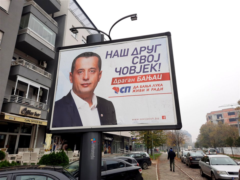A billboard with candidate for councilor in Banja Luka city assembly, November 2020