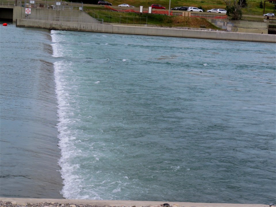 Water over what remains of the weir