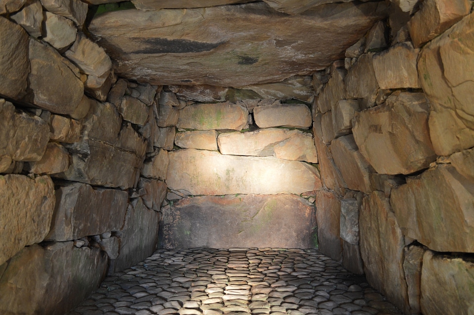interior of ancient tomb or dwelling in sandstone cave