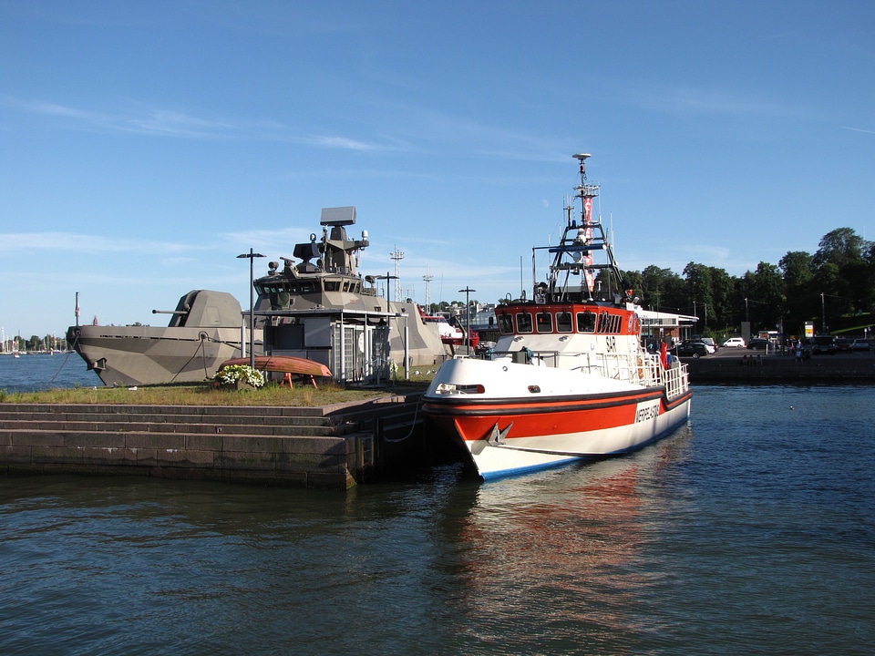 Finnish navy and rescue ship in the South Harbor of Helsinki