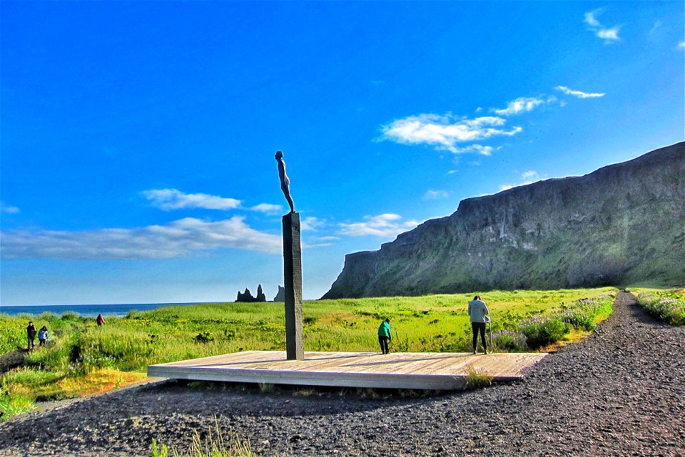 Iceland - Sculpture " Voyage Statue " Iceland ~ Landmannalaugar Route ~ Ultramarathon is held on the route each July photo